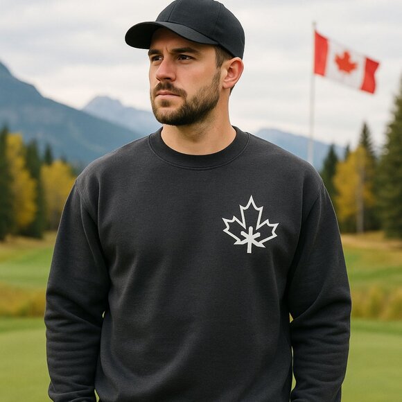 Gildan Men's Black Fleece Maple Leaf Crewneck Sweatshirt – Size Small - NWT - Picture 1 of 5